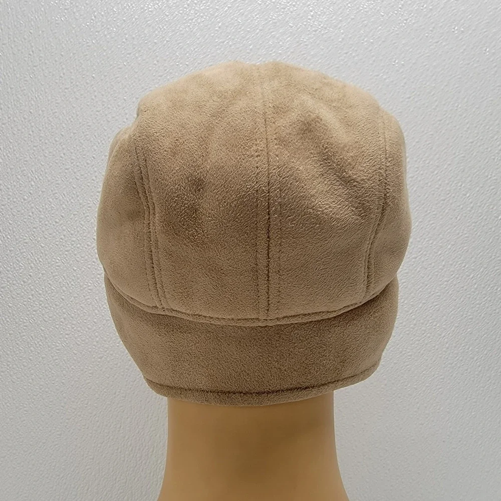 D & Y, NY Tan Faux Suede Winter Newsboy Cap Ear Flaps Soft